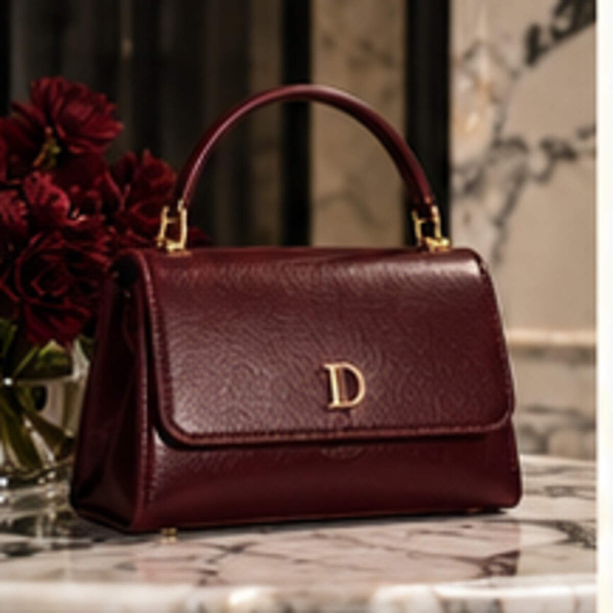 Oxblood DEMETER handbag with gold mark