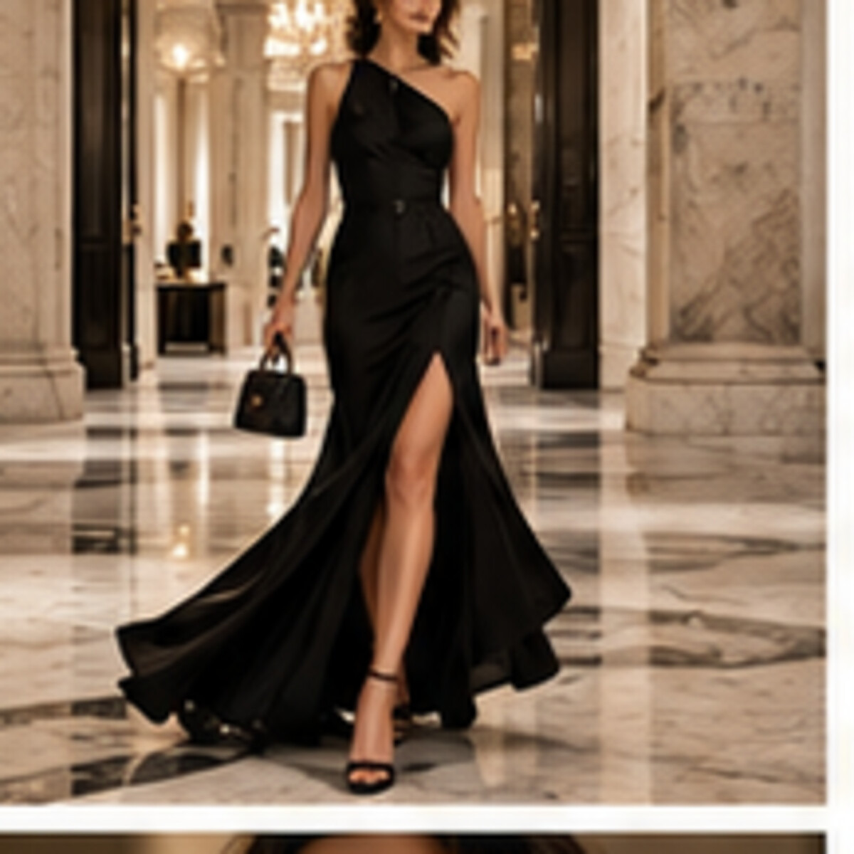 Black gown and top-handle purse
