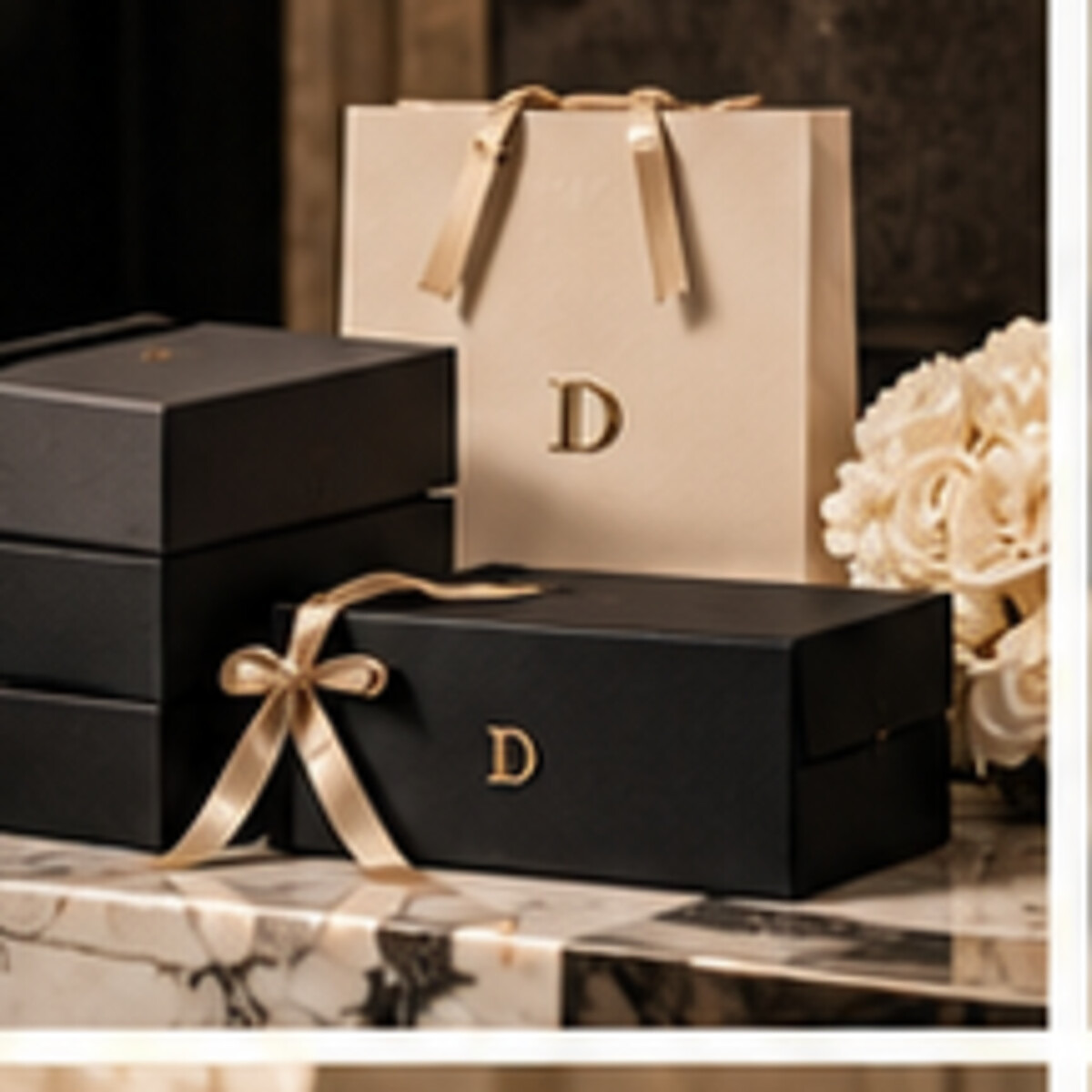 DEMETER evening packaging with ivory and black tones