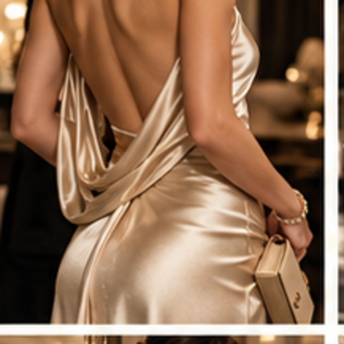 Champagne satin eveningwear detail