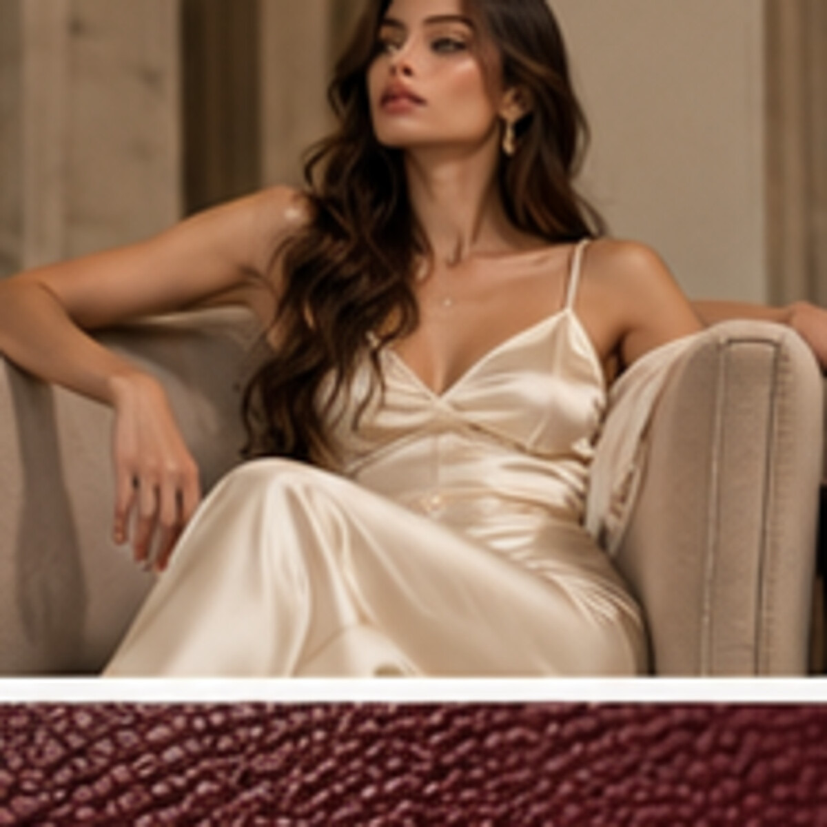 Champagne slip dress and lounge setting