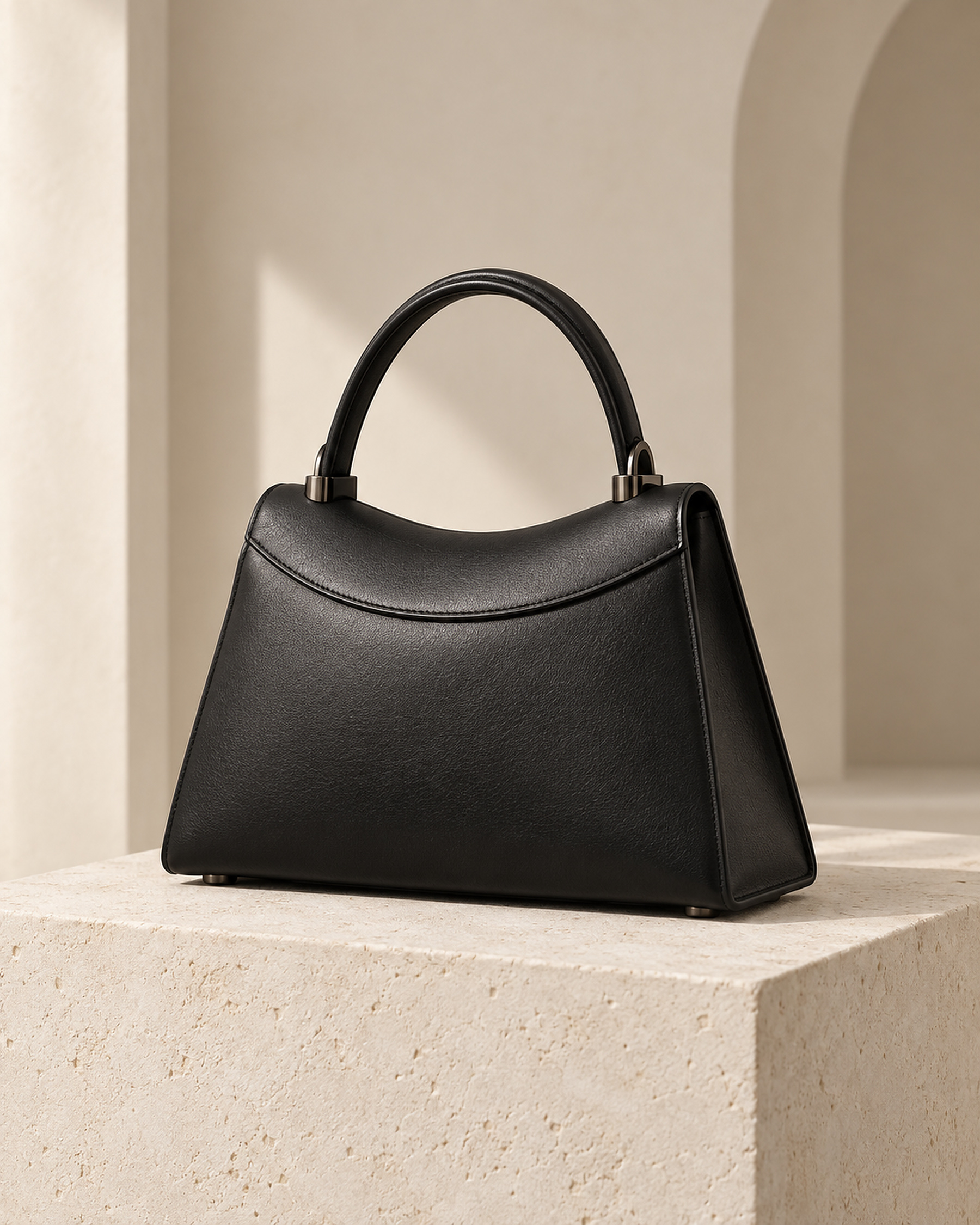 DEMETER black gown and top-handle purse